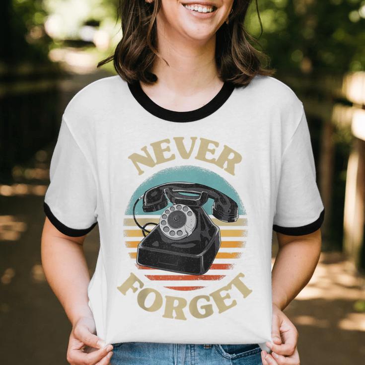 Retro Phone Never Forget Nostalgia Vintage Raglan Baseball Tee Unisex Cotton Ringer T-Shirt