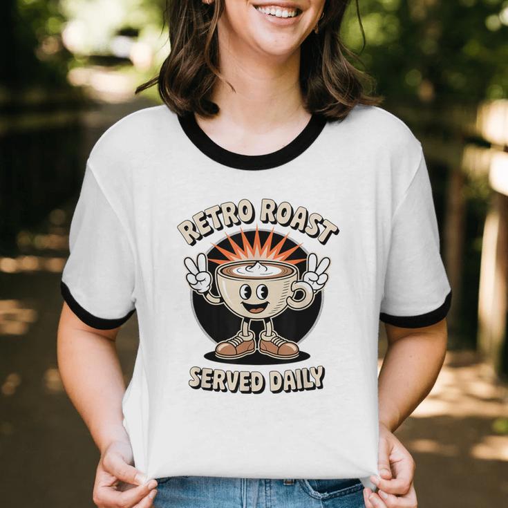 Retro Roast Coffee Retro Cartoon Vintage Nostalgia Fun Unisex Cotton Ringer T-Shirt