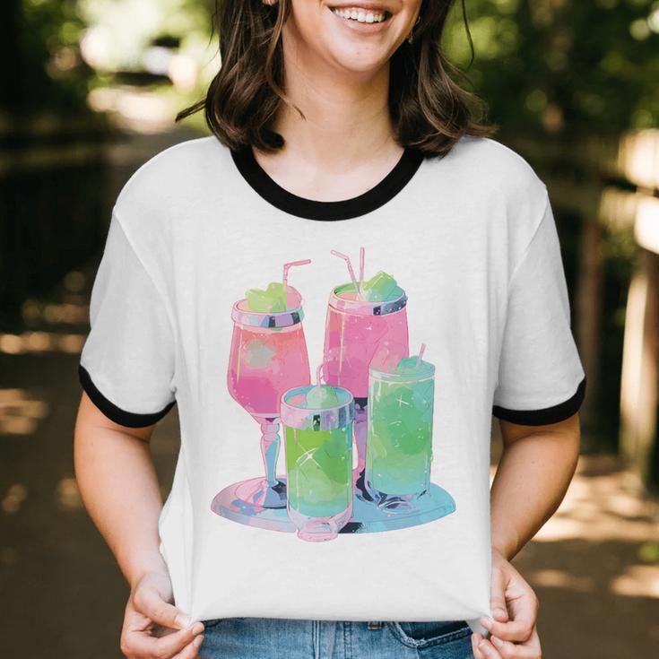 Retro Soft Drinks 80s 90s Nostalgia Cute Anime Aesthetic Tee Unisex Cotton Ringer T-Shirt