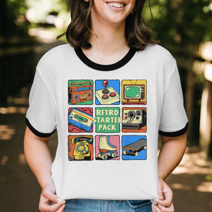 Retro Starter Pack 80s 90s Vintage Nostalgia Cassette Tape Unisex Cotton Ringer T-Shirt