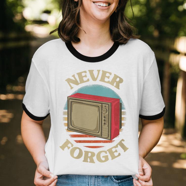 Retro TV Never Forget Nostalgia Vintage Unisex Cotton Ringer T-Shirt