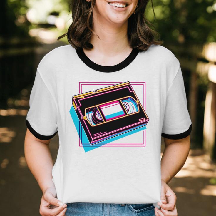 Retro VHS Vaporwave Video Cassette Nostalgia Geek Chic Unisex Cotton Ringer T-Shirt