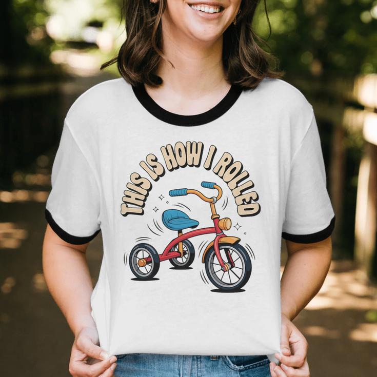 This How I Rolled Retro Tricycle 80s 90s Kid Nostalgia Premium Tri-Blend Unisex Cotton Ringer T-Shirt