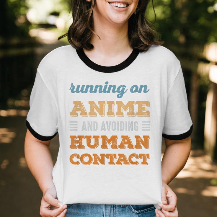 Running On Anime Social Introvert Humor Vintage Unisex Cotton Ringer T-Shirt Running On Anime Social Introvert Humor Vintage Unisex Cotton Ringer T-Shirt