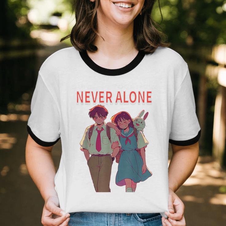 Running Together Always Connected Anime Nostalgia Message Unisex Cotton Ringer T-Shirt