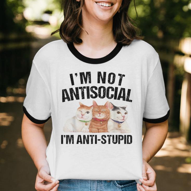 Sarcasm Cat Sarcastic Introvert Antisocial Cat Lover Unisex Cotton Ringer T-Shirt