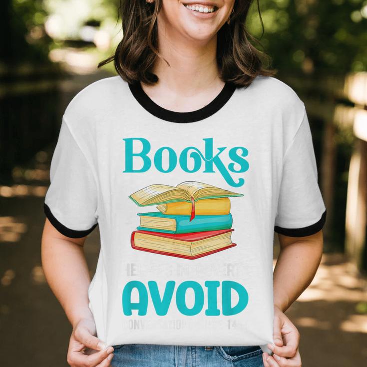Sarcastic Books Anti Social Introvert Book Conversation Unisex Cotton Ringer T-Shirt Sarcastic Books Anti Social Introvert Book Conversation Unisex Cotton Ringer T-Shirt