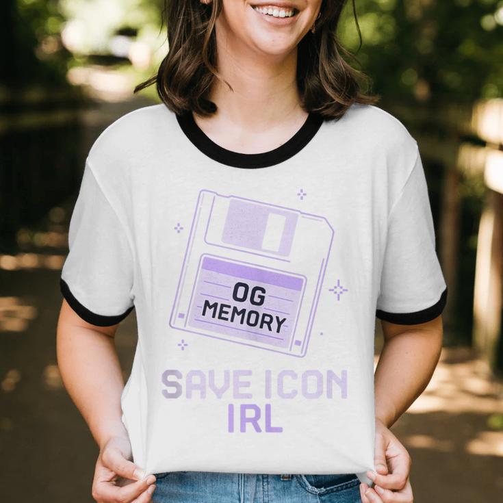 Save Icon IRL Retro Tech Humor Floppy Disk 90s Nostalgia Unisex Cotton Ringer T-Shirt