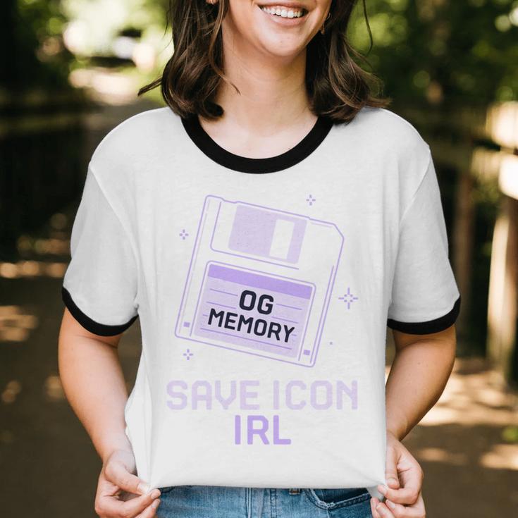 Save Icon IRL Retro Tech Humor Floppy Disk 90s Nostalgia Unisex Cotton Ringer T-Shirt