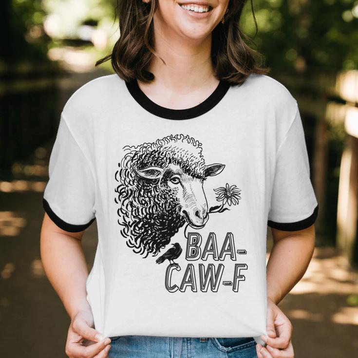 Sheep Baa Crow Caw Back Off Pun Tee For Introverts & Teens Unisex Cotton Ringer T-Shirt