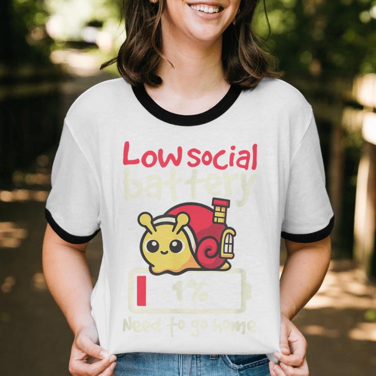 Snail Low Social Battery Need To Go Home Tee For Introvert Unisex Cotton Ringer T-Shirt Snail Low Social Battery Need To Go Home Tee For Introvert Unisex Cotton Ringer T-Shirt
