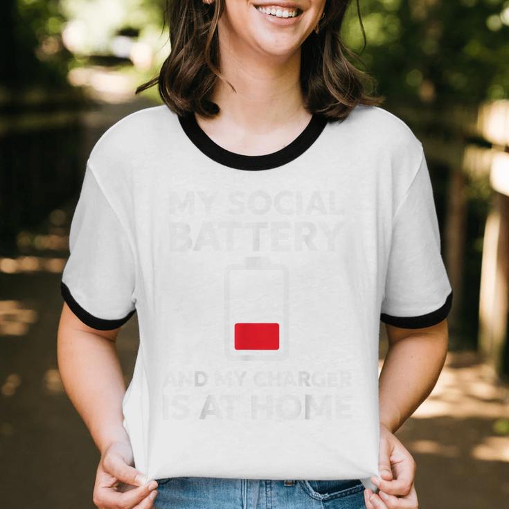 Social Battery Low Charger At Home Antisocial Introvert Unisex Cotton Ringer T-Shirt Social Battery Low Charger At Home Antisocial Introvert Unisex Cotton Ringer T-Shirt