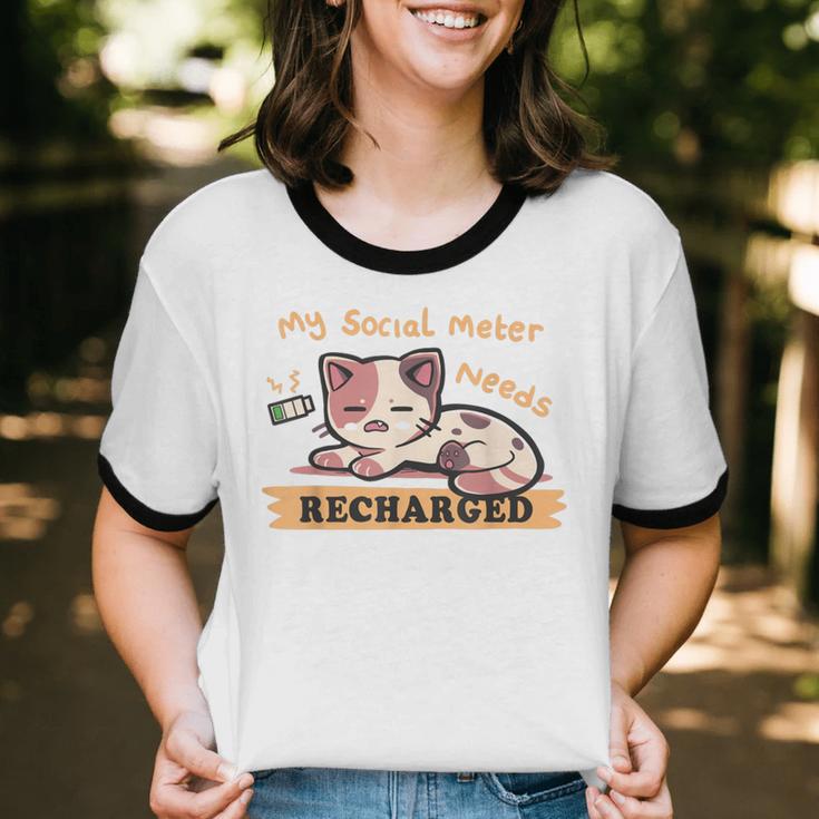Social Meter Recharge Social Meter For Introverts Unisex Cotton Ringer T-Shirt