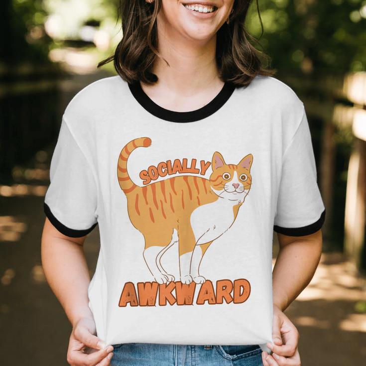 SOCIALLY AWKWARD FUNNY CAT ANTISOCIAL INTROVERT WEIRD Unisex Cotton Ringer T-Shirt