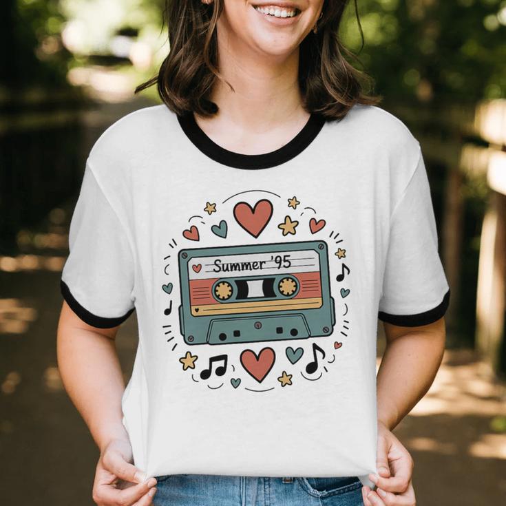 Summer ’95 Retro Cassette Tape Nostalgia Music Lover Premium Tri-Blend Unisex Cotton Ringer T-Shirt