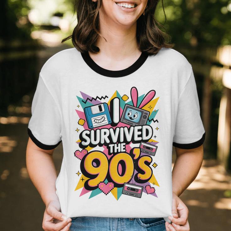 I Survived The 90s – Cute Retro Cartoon Nostalgia Unisex Cotton Ringer T-Shirt I Survived The 90s – Cute Retro Cartoon Nostalgia Unisex Cotton Ringer T-Shirt