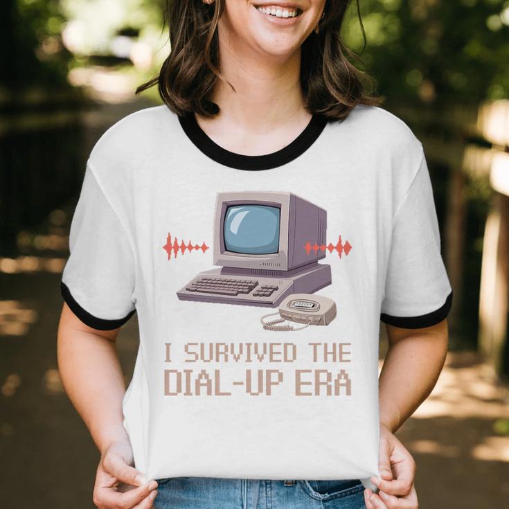 I Survived The Dial-Up Era Retro 90s Nostalgia Premium Tri-Blend Unisex Cotton Ringer T-Shirt
