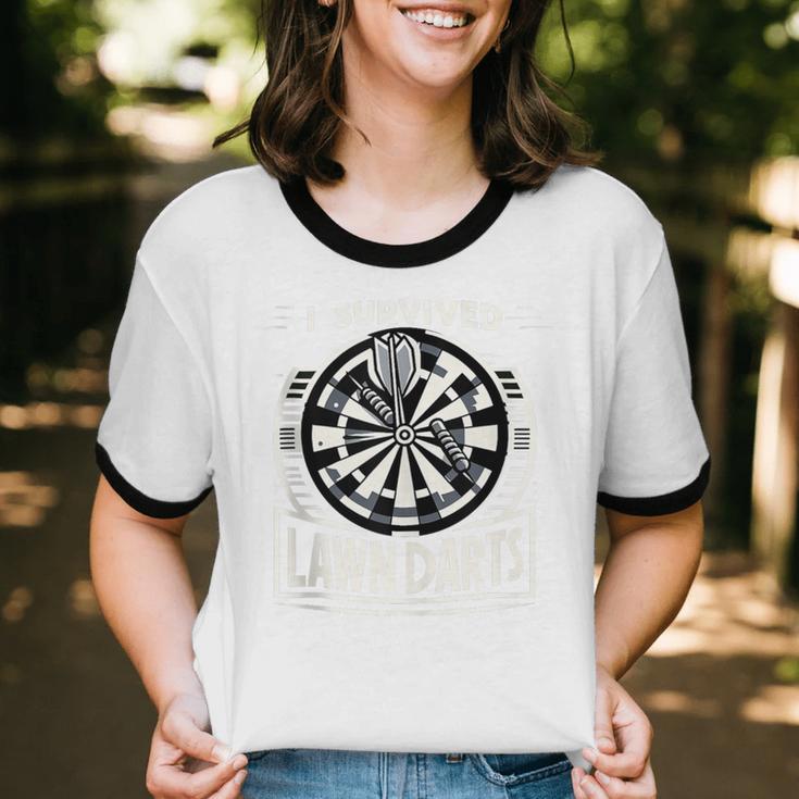 I Survived Lawn Darts Classic Yard Nostalgia Game Fun Unisex Cotton Ringer T-Shirt