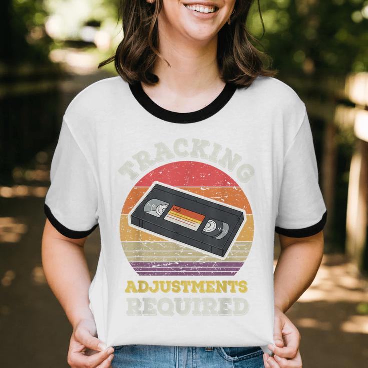 Tracking Adjustments Required Nostalgia VHS Retro Tape Unisex Cotton Ringer T-Shirt