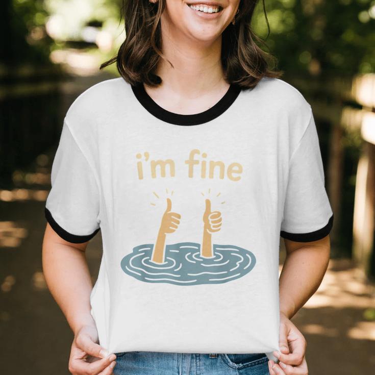 Two Thumbs Up I'm Fine Sarcastic Meme Introvert Humor Unisex Cotton Ringer T-Shirt