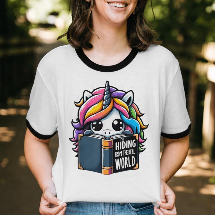 Unicorn Reading Book Reader Introvert Book Lover Humor Unisex Cotton Ringer T-Shirt Unicorn Reading Book Reader Introvert Book Lover Humor Unisex Cotton Ringer T-Shirt
