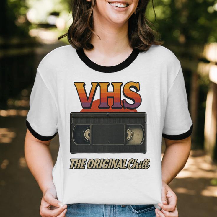 VHS Tape Nostalgia Old School Technology Humor Premium Unisex Cotton Ringer T-Shirt