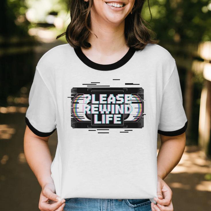 VHS Tape Rewind Glitch 90s Retro Nostalgia Please Rewind Unisex Cotton Ringer T-Shirt VHS Tape Rewind Glitch 90s Retro Nostalgia Please Rewind Unisex Cotton Ringer T-Shirt