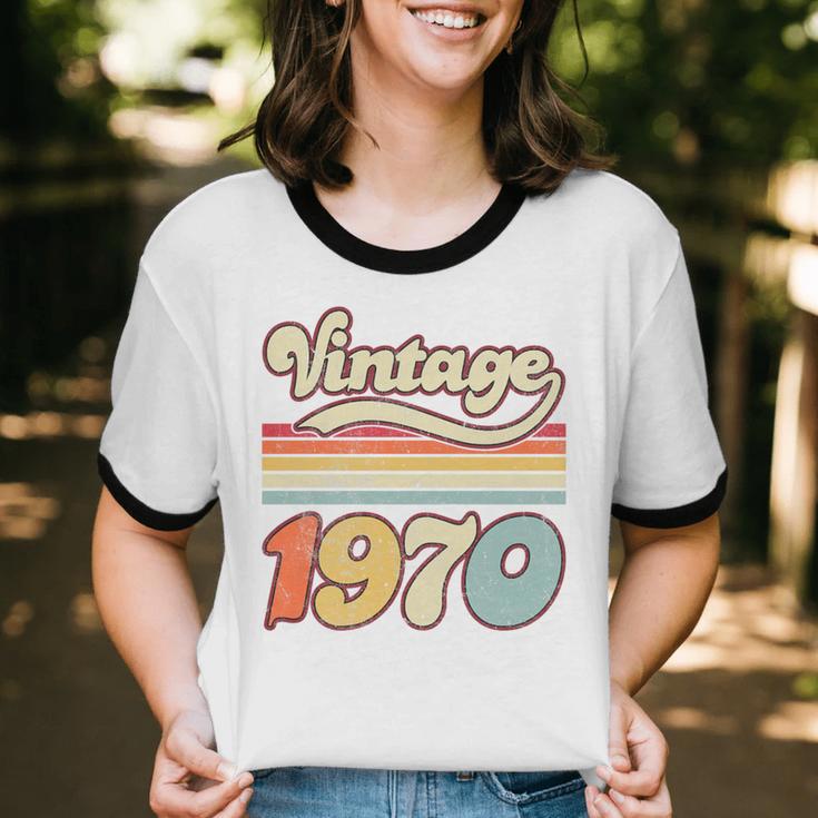 Vintage 1970 Birthday Retro Style 70's Born Nostalgia Outfit Premium Tri-Blend Unisex Cotton Ringer T-Shirt