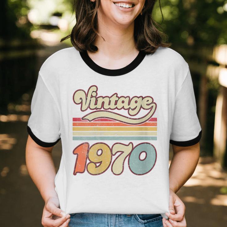 Vintage 1970 Birthday Retro Style 70's Born Nostalgia Outfit Unisex Cotton Ringer T-Shirt