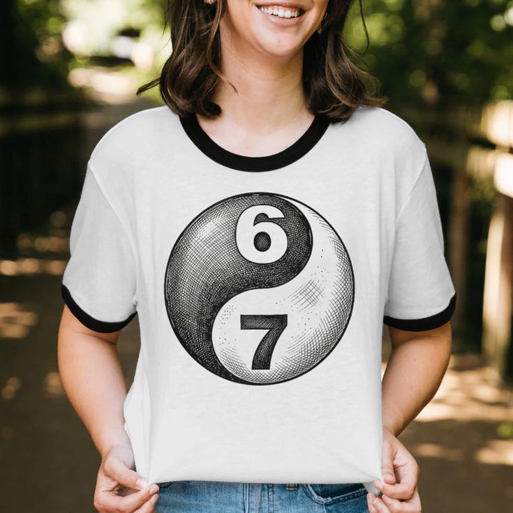 Vintage 6 7 Sketch Yin Yang Namaste Six Seven Nostalgia Unisex Cotton Ringer T-Shirt