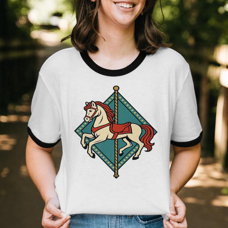 Vintage Carousel Horse Merry Go Round Nostalgia Art Premium Unisex Cotton Ringer T-Shirt Vintage Carousel Horse Merry Go Round Nostalgia Art Premium Unisex Cotton Ringer T-Shirt