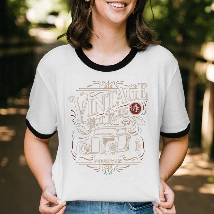 Vintage Hot Rods USA Forever Classic Car Nostalgia Unisex Cotton Ringer T-Shirt Vintage Hot Rods USA Forever Classic Car Nostalgia Unisex Cotton Ringer T-Shirt
