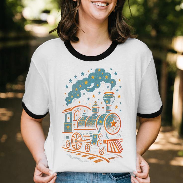 Vintage Locomotive Nostalgia Railroad Stars Unisex Cotton Ringer T-Shirt Vintage Locomotive Nostalgia Railroad Stars Unisex Cotton Ringer T-Shirt
