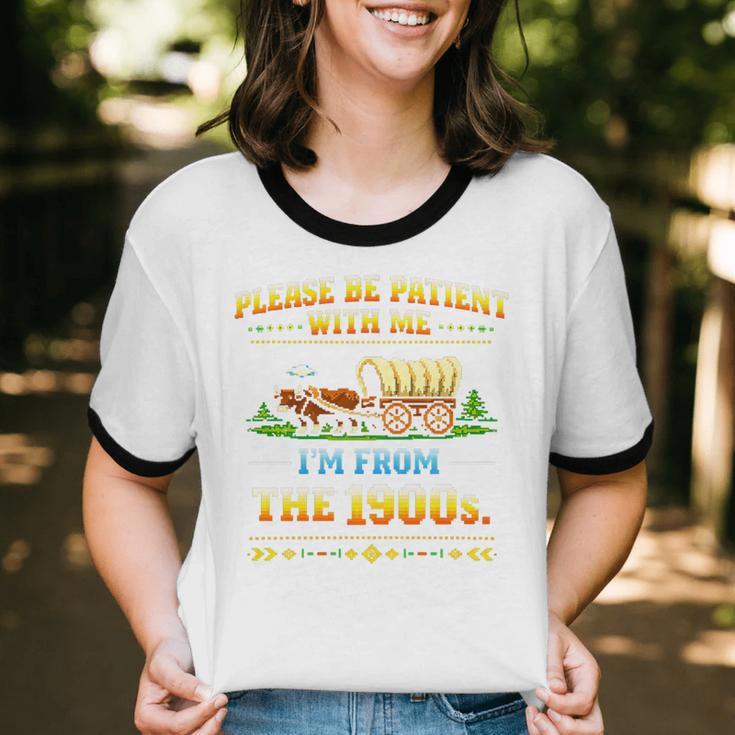 Vintage Please Be Patient With Me I'm From The 1900s Premium Tri-Blend Unisex Cotton Ringer T-Shirt