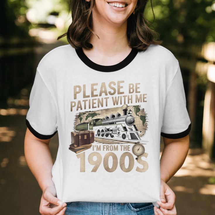 Vintage Please Be Patient With Me I'm From The 1900s Train Unisex Cotton Ringer T-Shirt