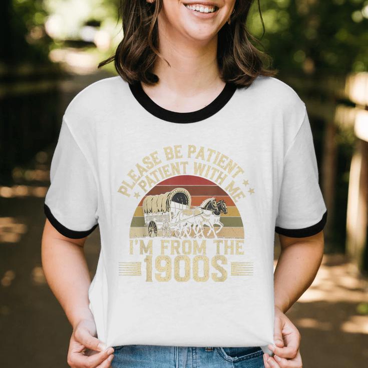 Vintage Please Be Patient With Me I'm From The 1900s Wagon Unisex Cotton Ringer T-Shirt