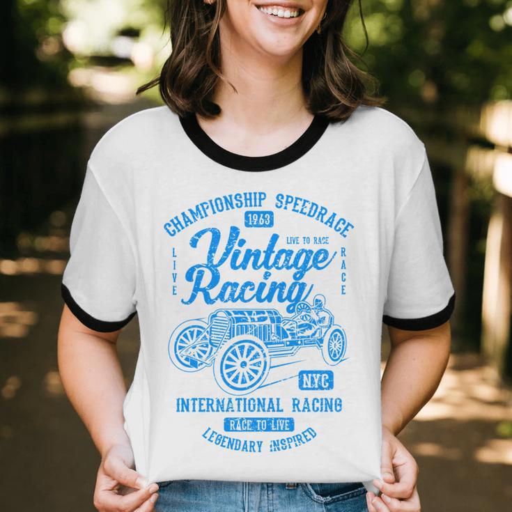 Vintage Racing Automotive Nostalgia Distressed Car Unisex Cotton Ringer T-Shirt