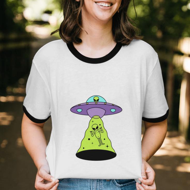 I Wanna Go Home Introvert UFO UAP Flying Saucer Trippy Alien Unisex Cotton Ringer T-Shirt