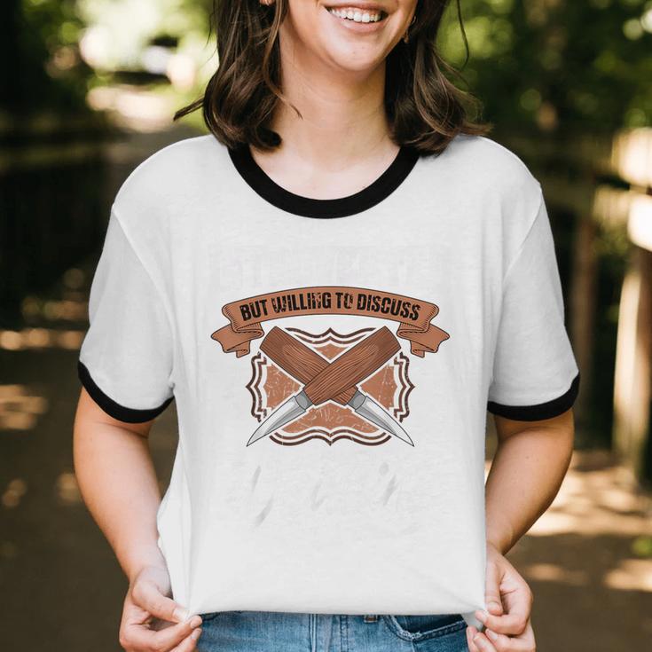 Whittling Hobby Woodcarve Introverted Wood Artist Whittler Unisex Cotton Ringer T-Shirt