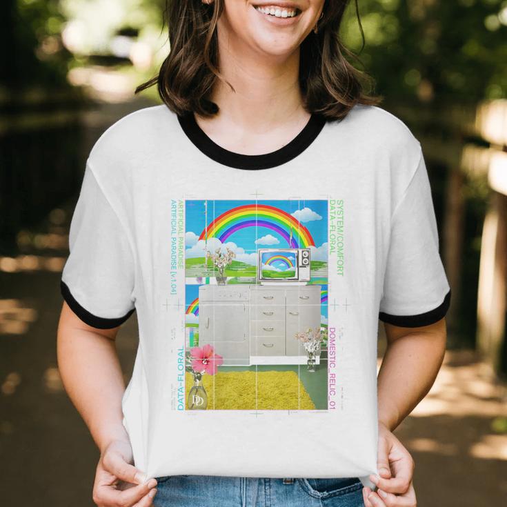 Women's Frutiger Aero Aesthetic Rainbow Glitch Art Unisex Cotton Ringer T-Shirt