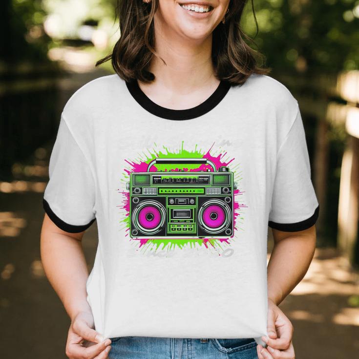 Y2K Home DJ Quarantine Nostalgia Boombox Party Unisex Cotton Ringer T-Shirt