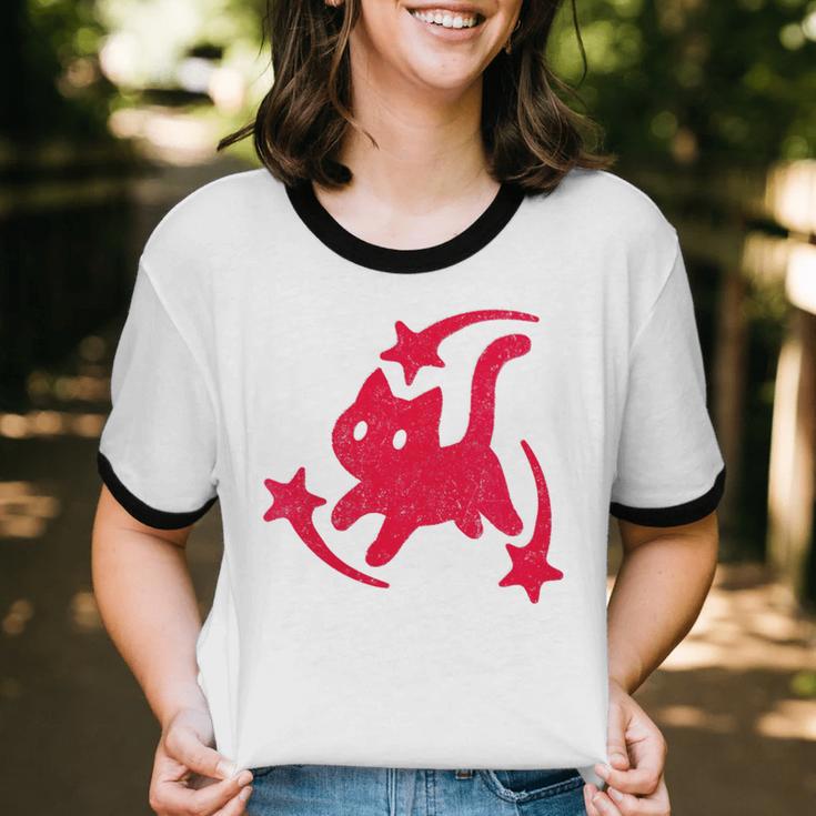 Yk2 Grunge Scary Cat With Shooting Stars 90s Nostalgia Unisex Cotton Ringer T-Shirt Yk2 Grunge Scary Cat With Shooting Stars 90s Nostalgia Unisex Cotton Ringer T-Shirt