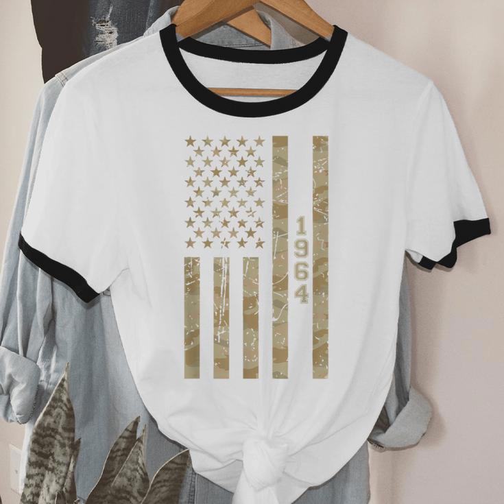 1964 Year Nostalgia Desert Camo Distressed American Flag Unisex Cotton Ringer T-Shirt