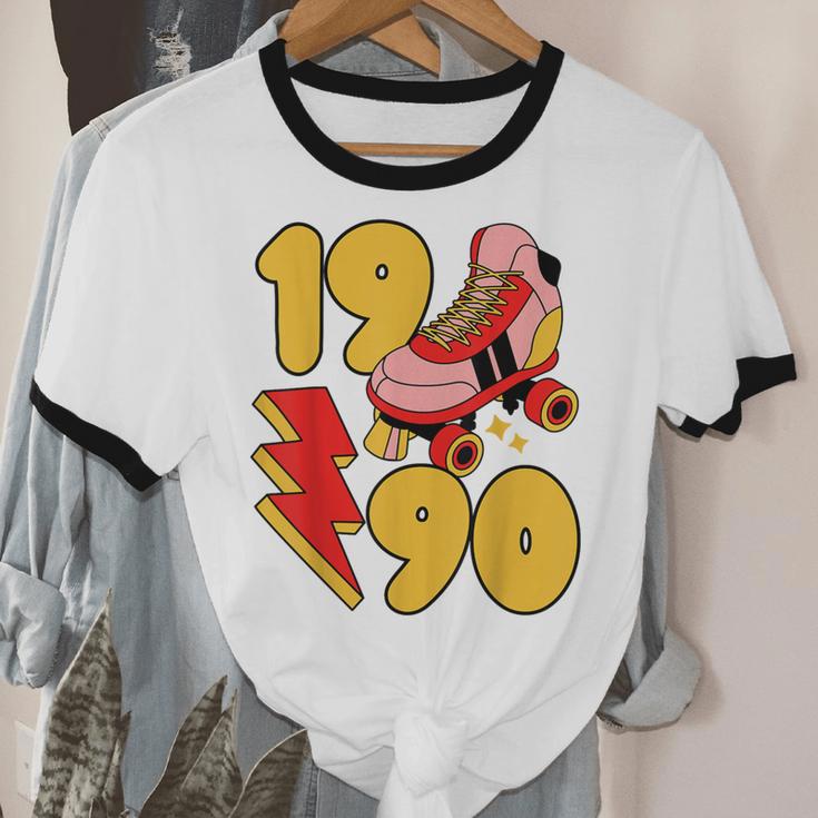1990 Retro Roller Skate Vintage 90s Nostalgia Collector Unisex Cotton Ringer T-Shirt