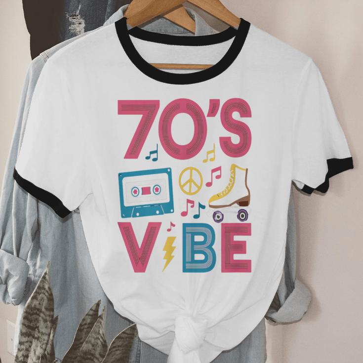 70s Retro Style Roller Skate Cassette Music Nostalgia Unisex Cotton Ringer T-Shirt