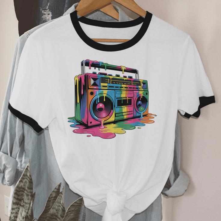 80s 90s Hip Hop Nostalgia Retro Boombox Music Lovers Unisex Cotton Ringer T-Shirt