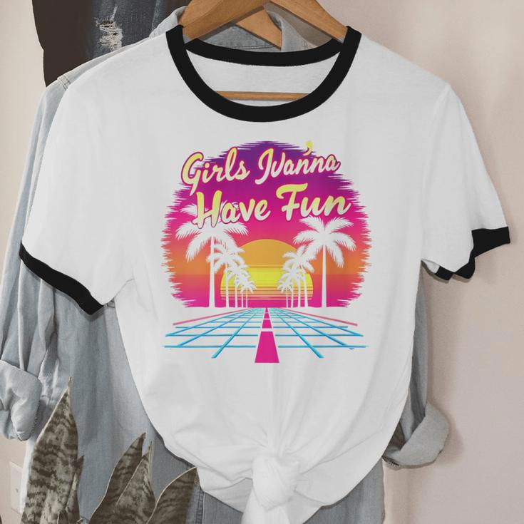 80s Fashion Girls Just Wanna Have Fun 1980s Nostalgia Unisex Cotton Ringer T-Shirt