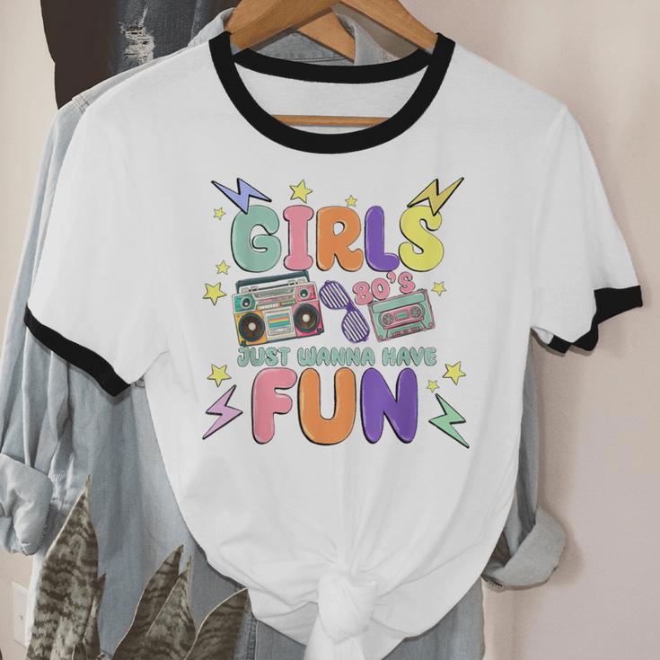 80's Girls Just Wanna Have Fun Nostalgia 1980s Unisex Cotton Ringer T-Shirt