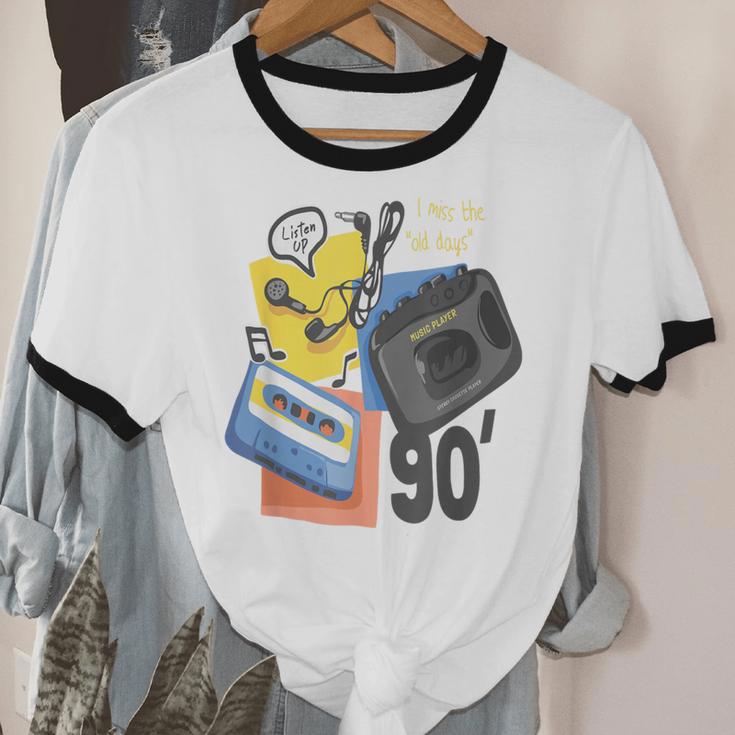 90s Retro Cassette And Walkman Nostalgia Graphic Tee Unisex Cotton Ringer T-Shirt