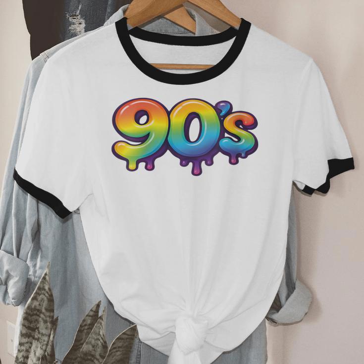 90s Retro Pop Art Rainbow Lips Nostalgia Costume 90s Unisex Cotton Ringer T-Shirt